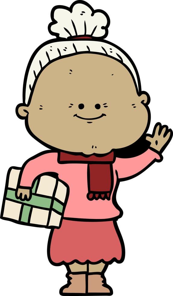 cartoon happy old woman vector