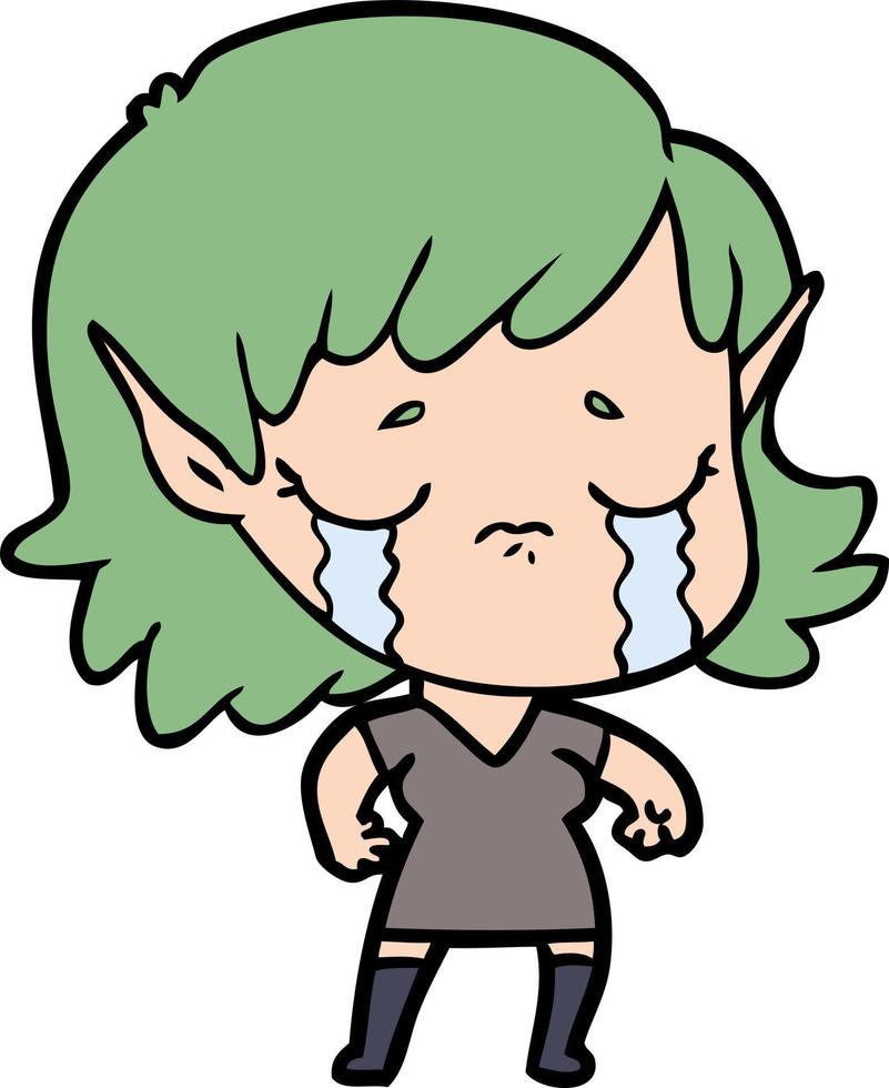 cartoon crying elf girl vector