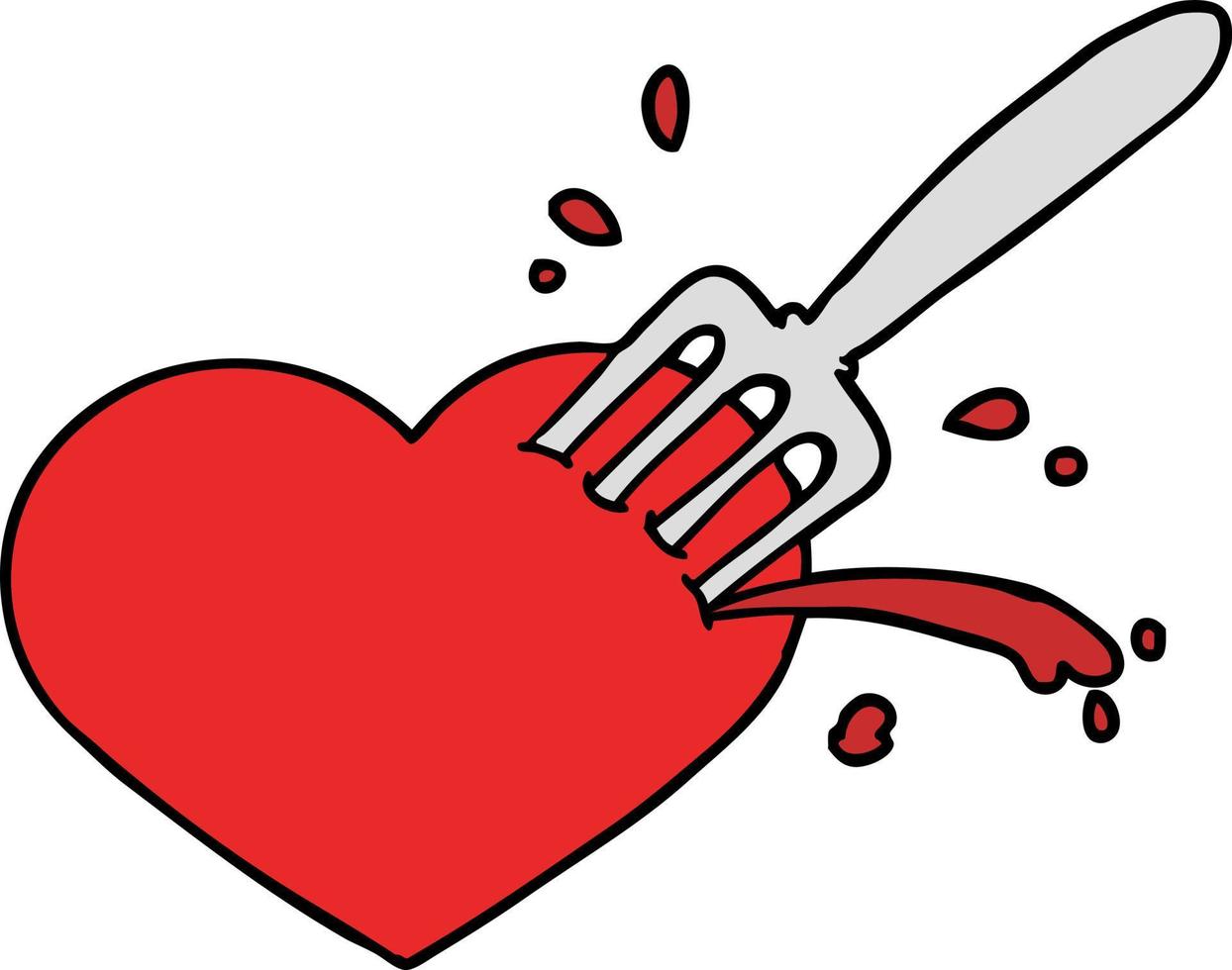 cartoon love heart stuck with fork vector
