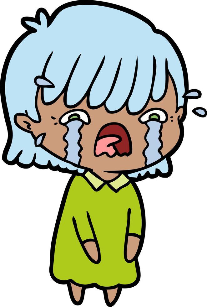 cartoon girl crying vector