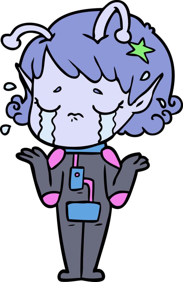 cartoon crying alien girl vector