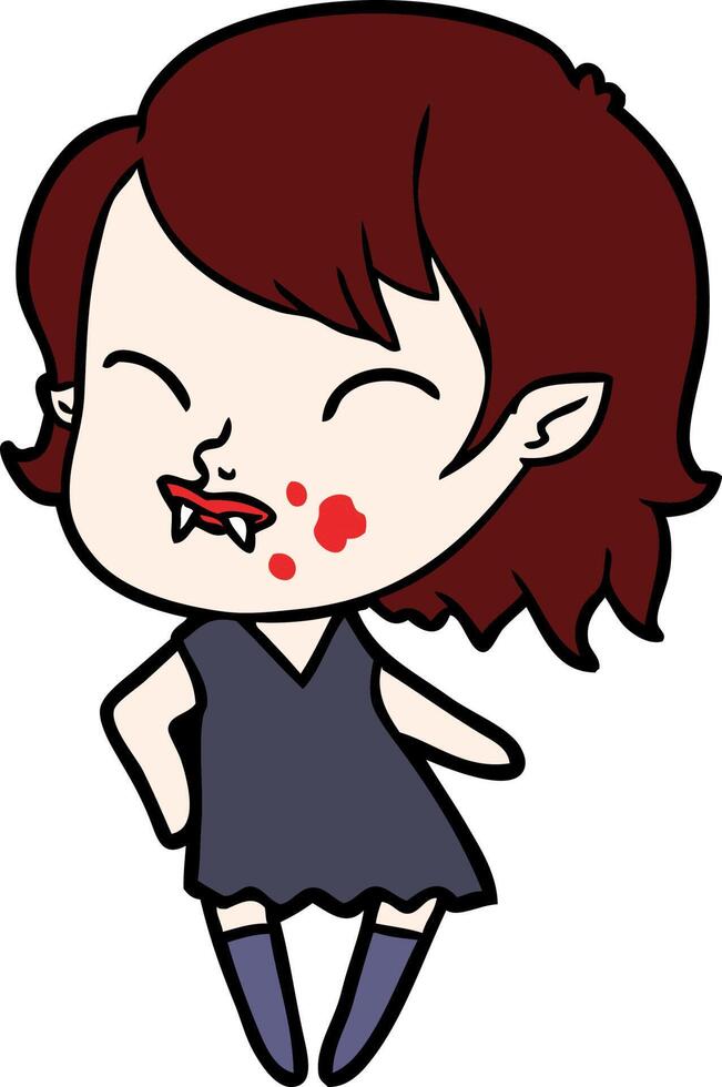 cartoon vampire girl with blood on cheek vector