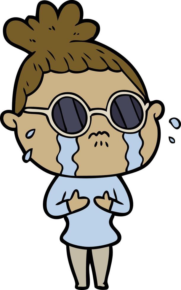 cartoon crying woman wearing dark glasses vector