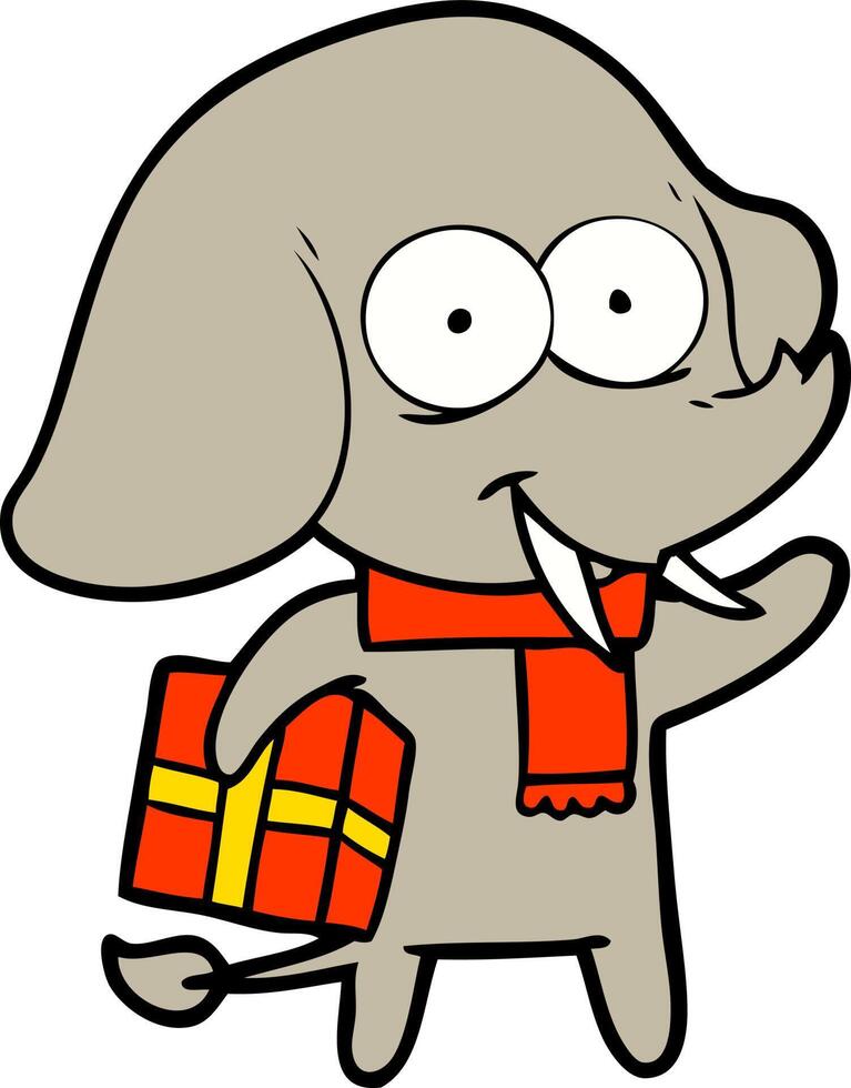 happy cartoon elephant with present vector