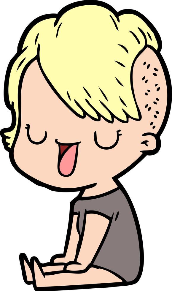cute cartoon girl with hipster haircut vector
