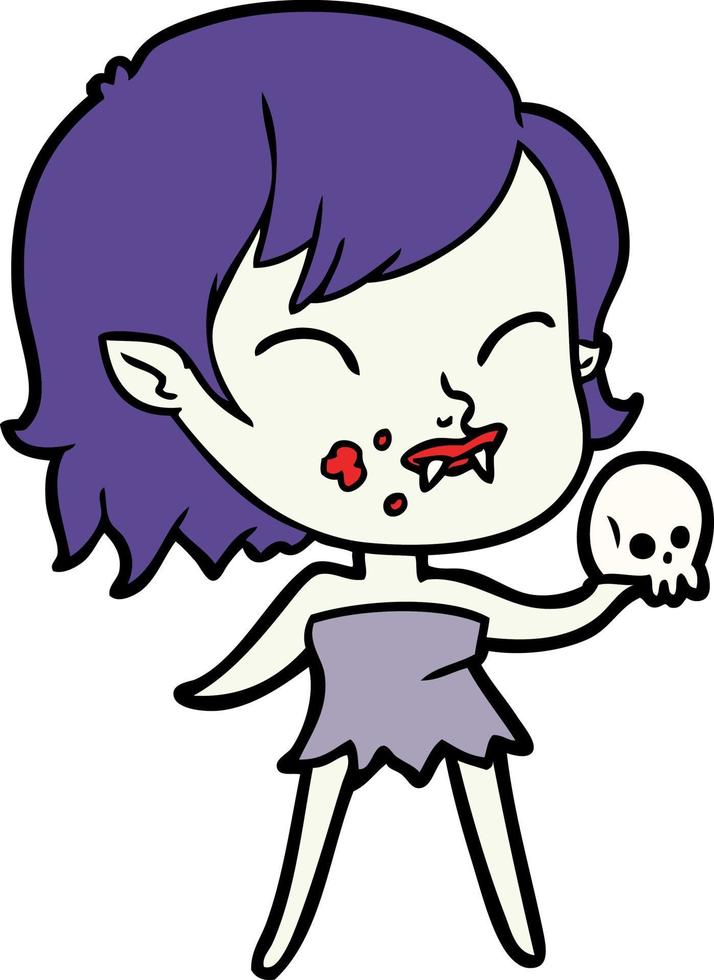 chica vampiro de dibujos animados con sangre en la mejilla vector