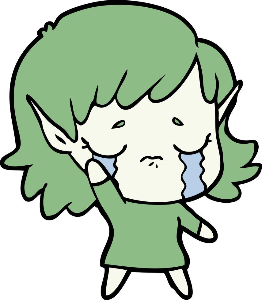 cartoon crying elf girl vector