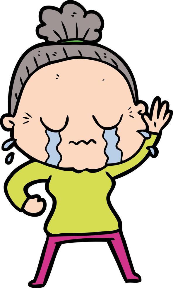 cartoon old woman crying and waving vector