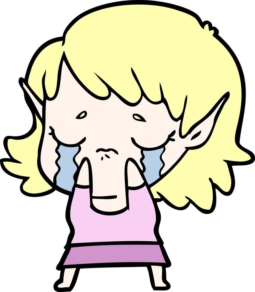 cartoon crying elf girl vector