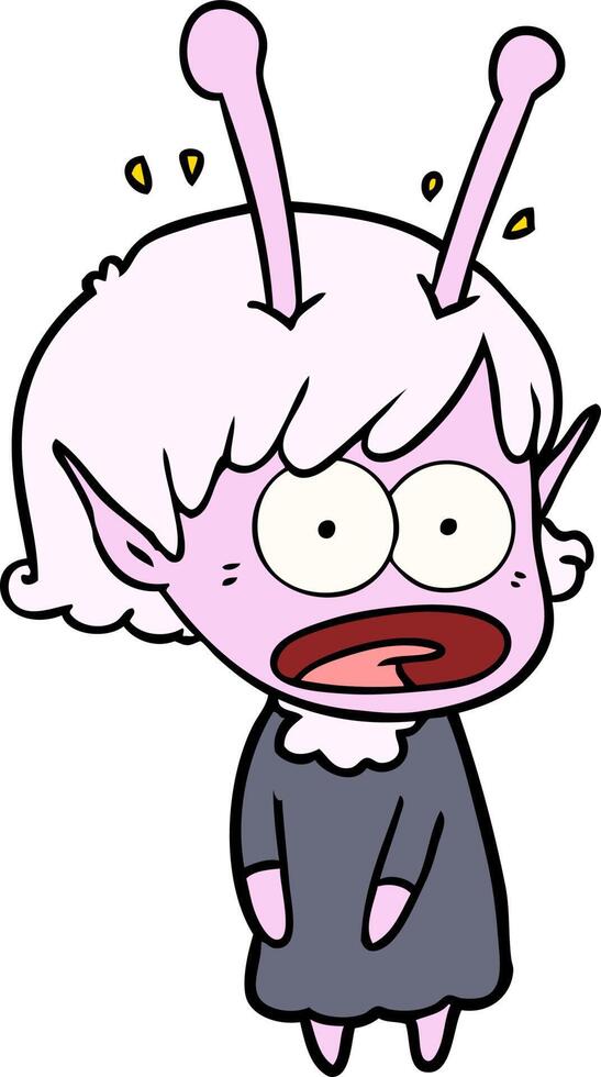 cartoon shocked alien girl vector