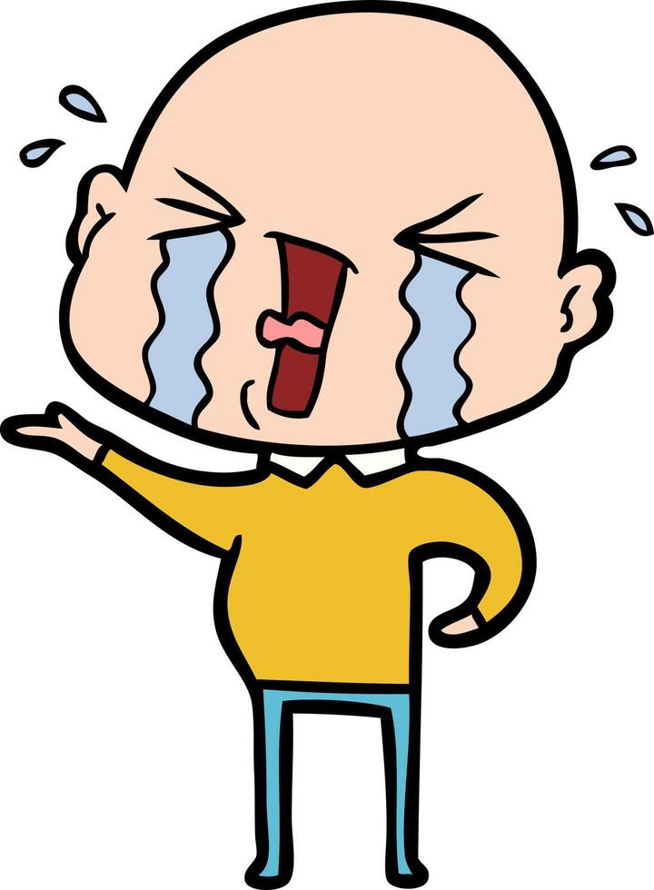 cartoon crying bald man vector