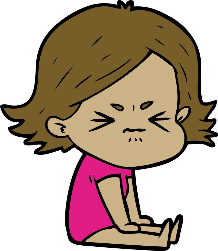 cartoon angry girl vector
