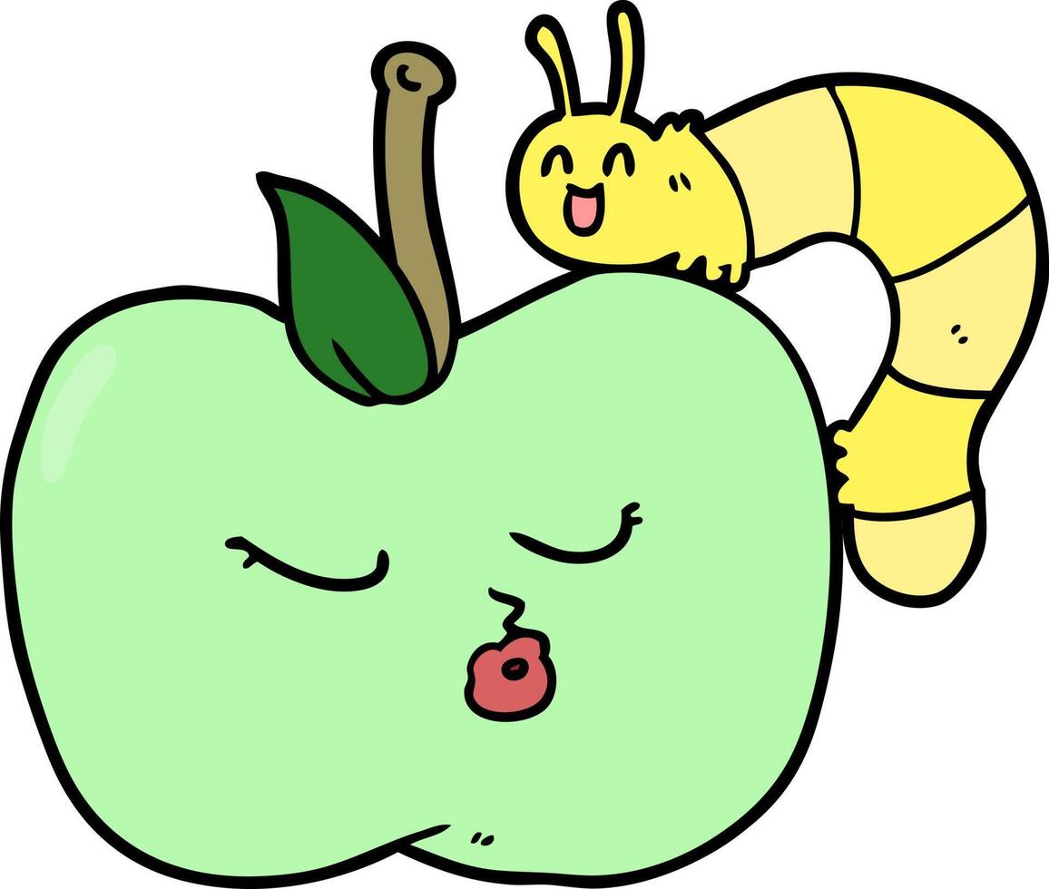 cartoon pretty apple and bug vector