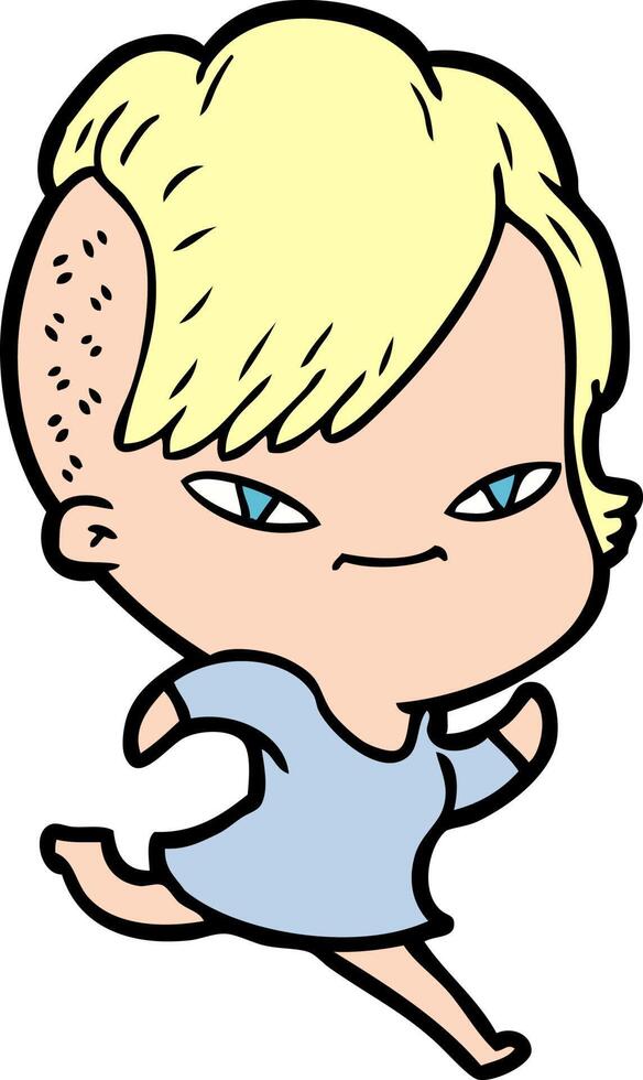 cute cartoon girl with hipster haircut vector