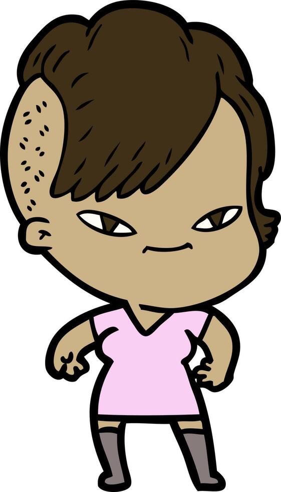 cute cartoon girl with hipster haircut vector