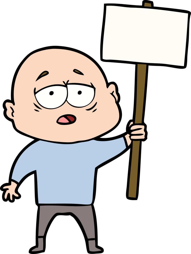 cartoon tired bald man vector