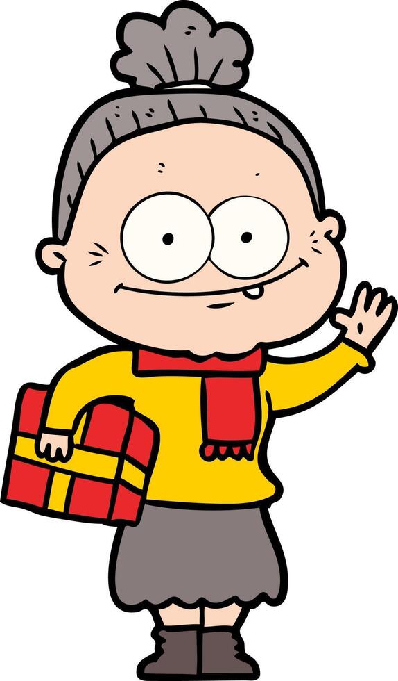 cartoon happy old woman vector