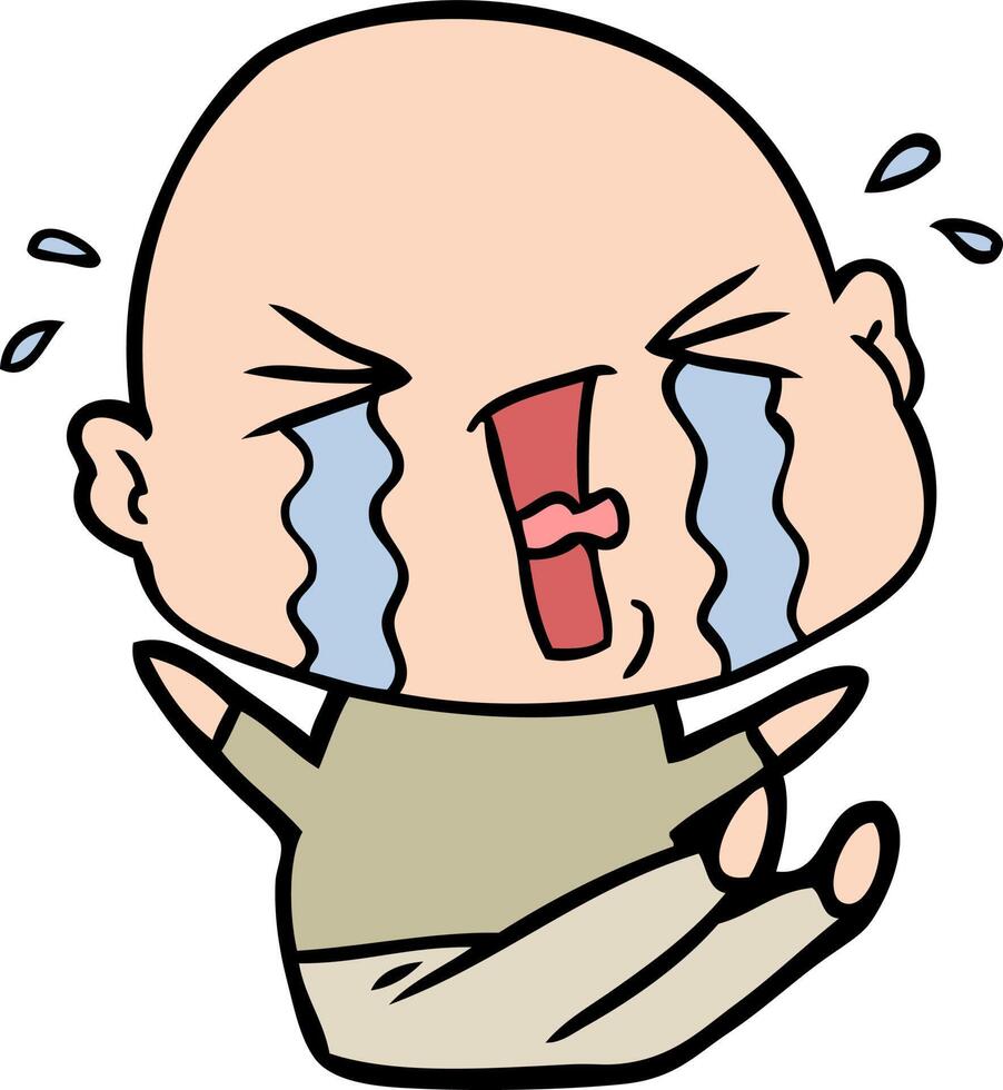 cartoon crying bald man vector