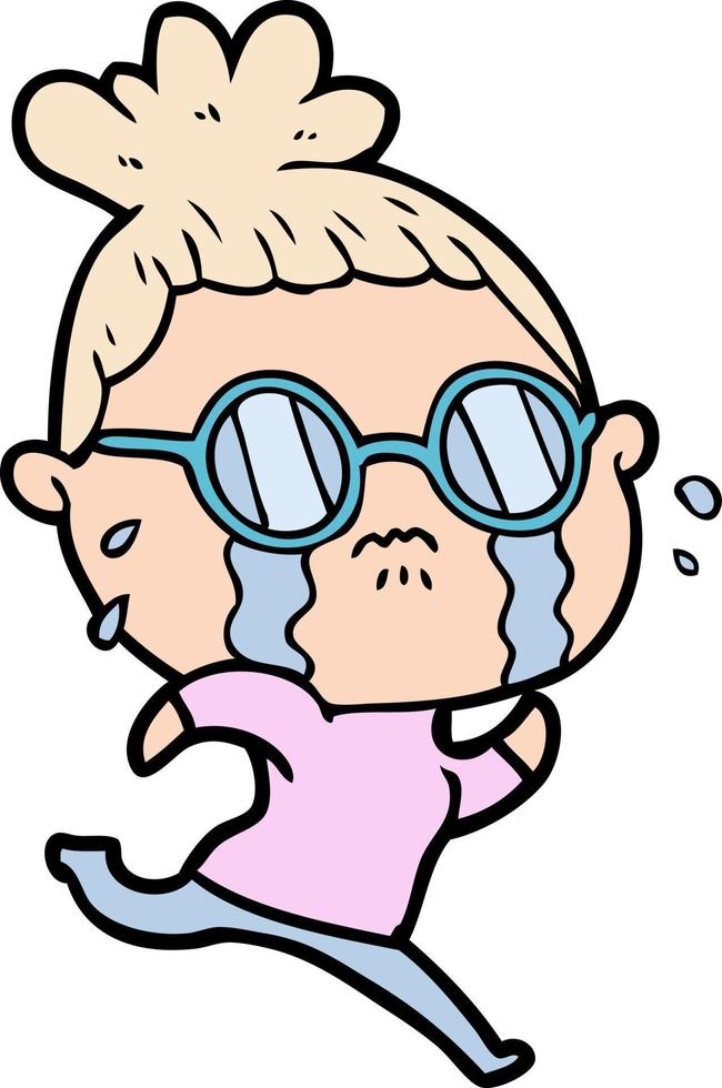cartoon crying woman wearing spectacles vector