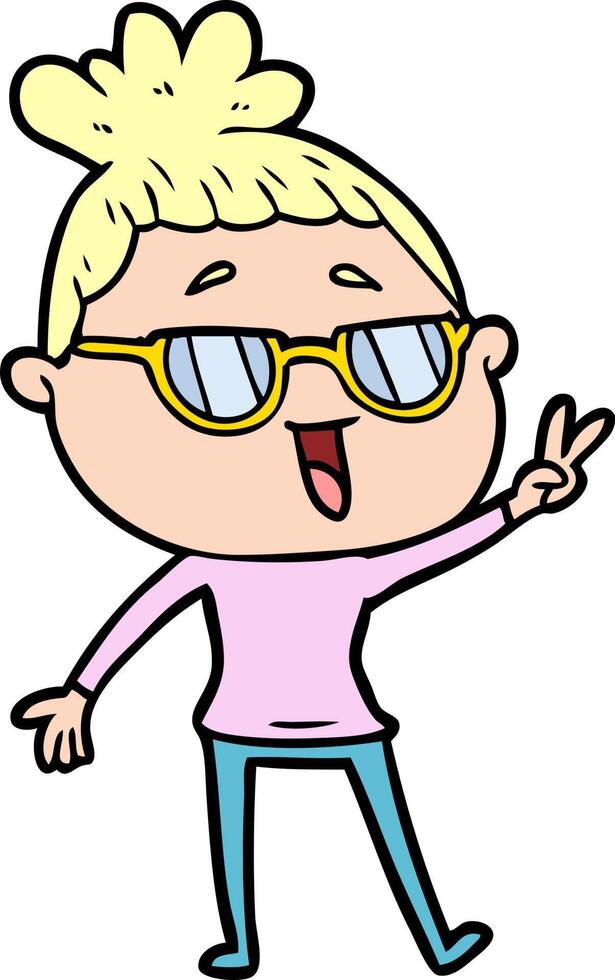 cartoon happy woman wearing spectacles vector