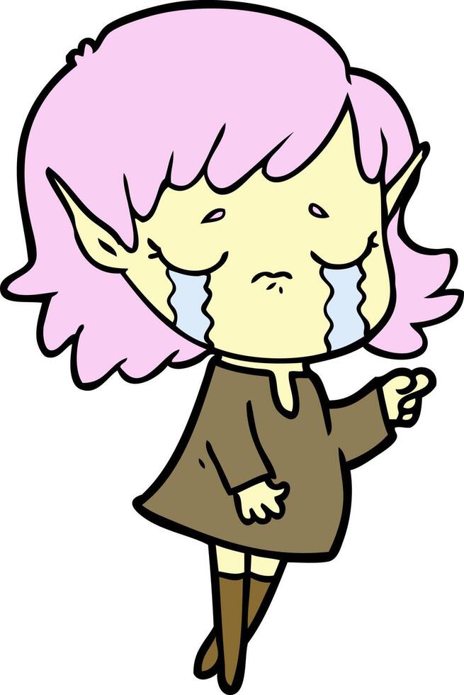 cartoon crying elf girl vector