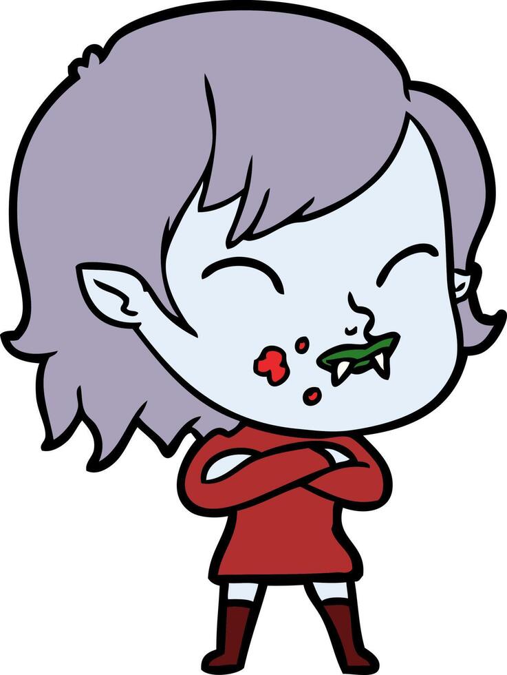 cartoon vampire girl with blood on cheek vector