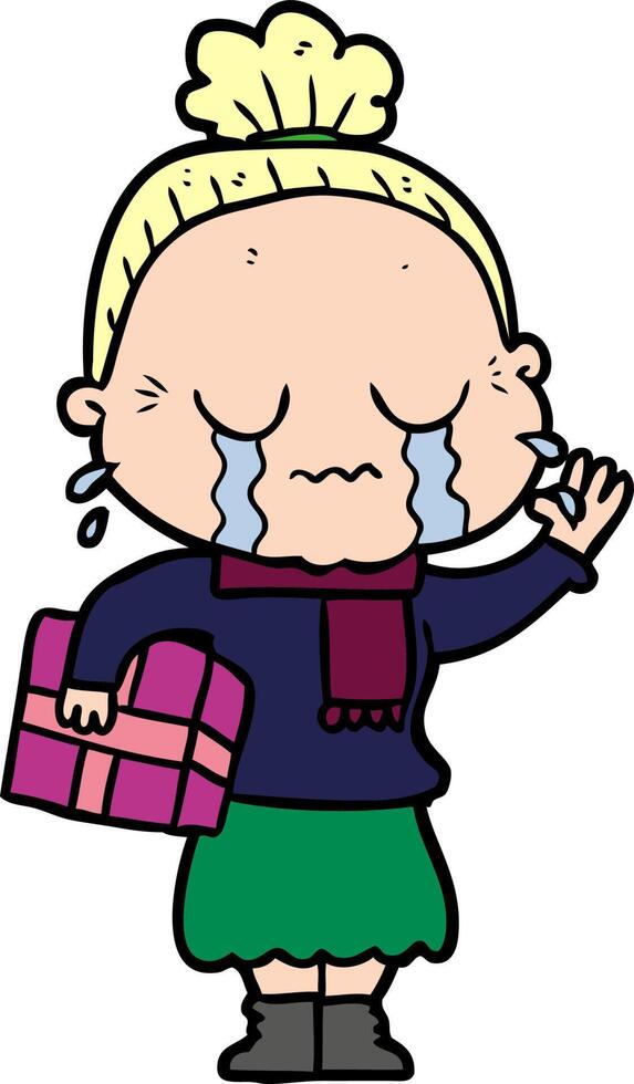 cartoon crying old lady vector