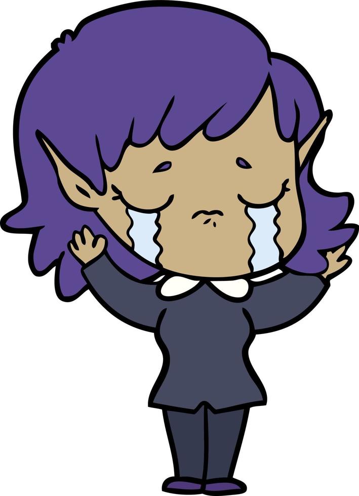 niña elfa llorando de dibujos animados vector