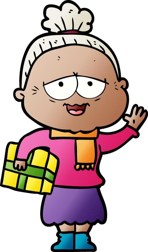 cartoon happy old lady vector