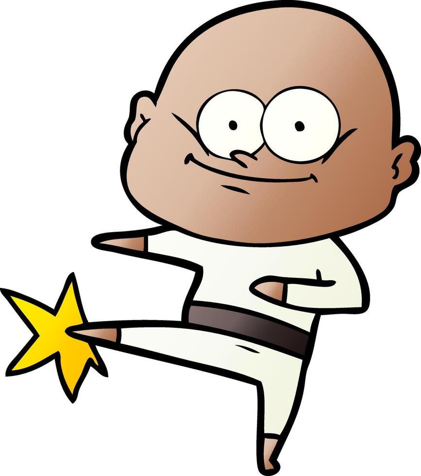 cartoon bald man karate kicking vector