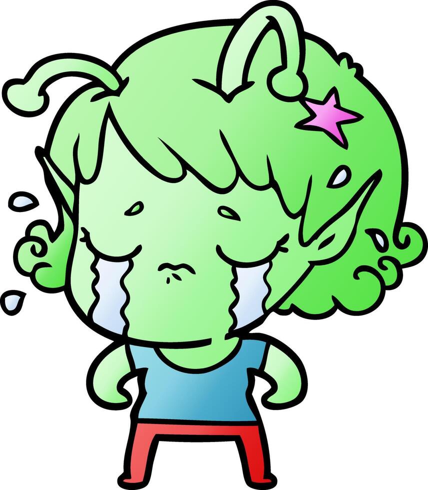 cartoon crying alien girl vector