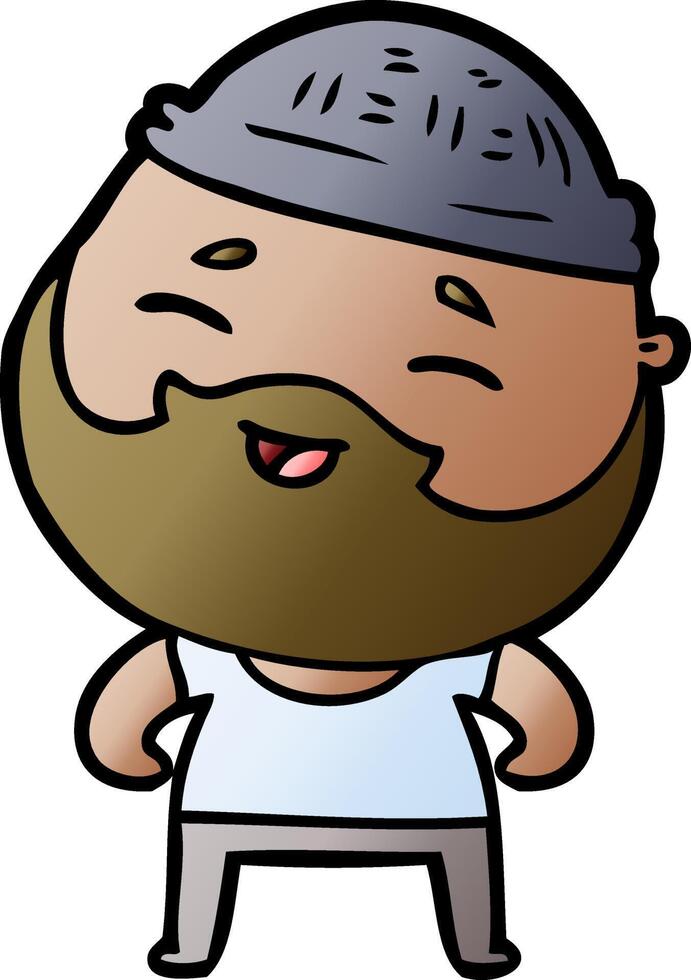 caricatura, feliz, hombre barbudo vector