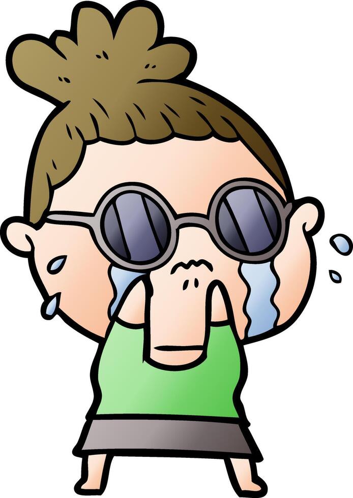 cartoon crying woman wearing sunglasses vector