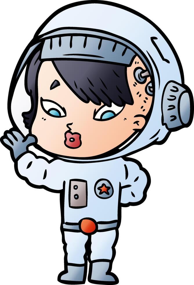 caricatura, astronauta, mujer vector