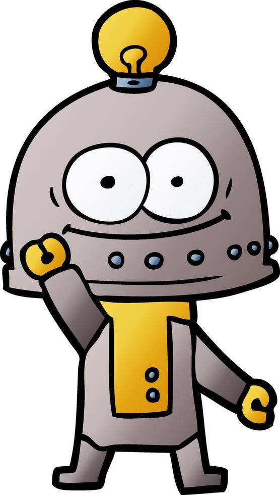 happy carton robot with light bulb vector