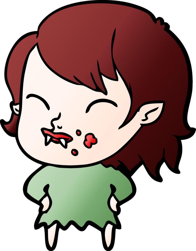 cartoon vampire girl with blood on cheek vector