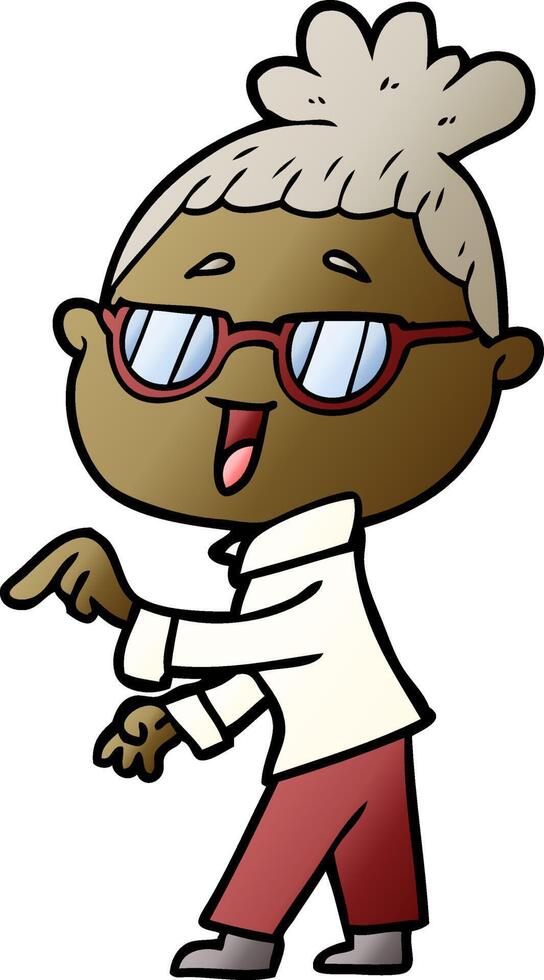 cartoon happy woman wearing spectacles vector