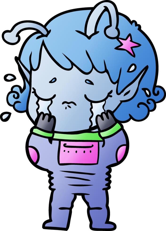 cartoon crying alien girl vector