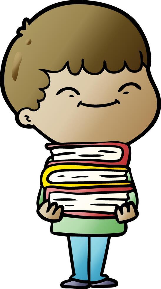 cartoon happy boy with books vector