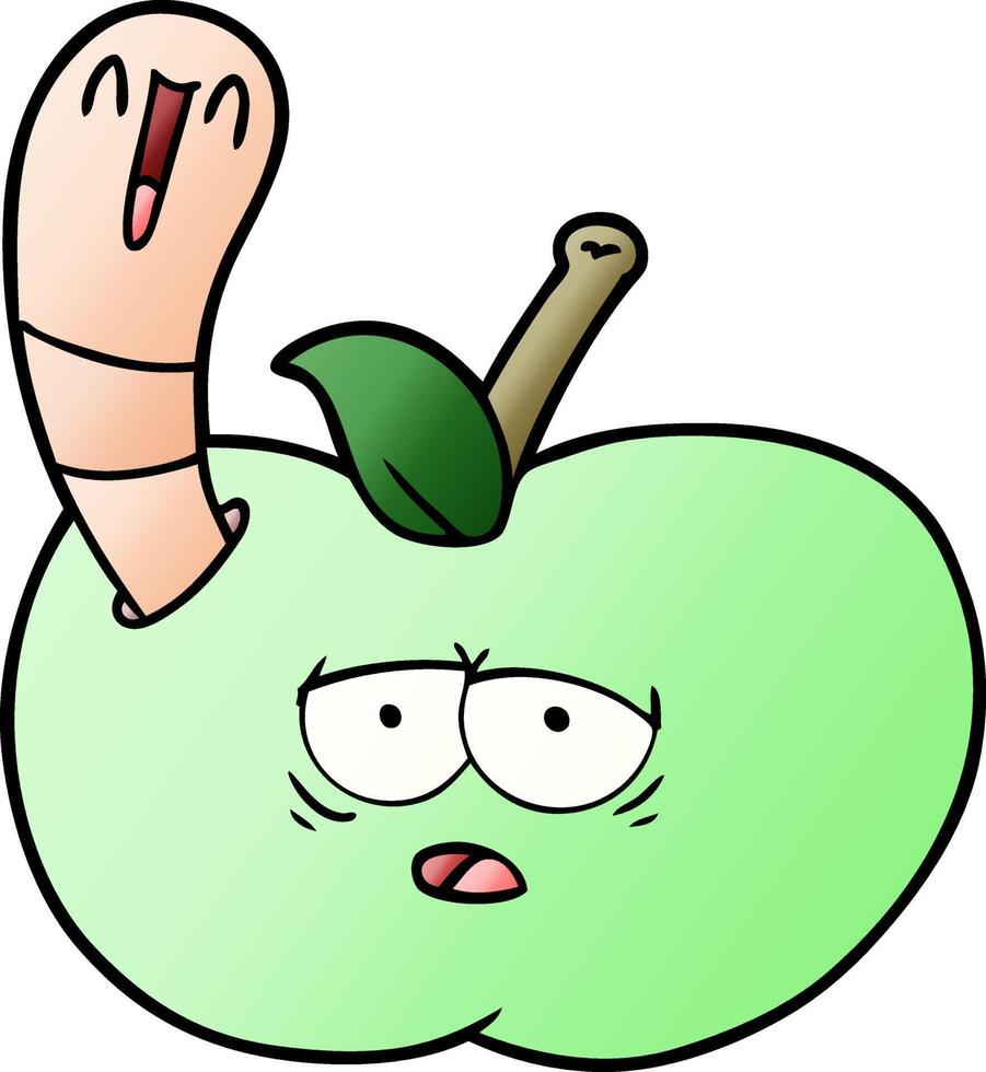 gusano de dibujos animados en manzana vector