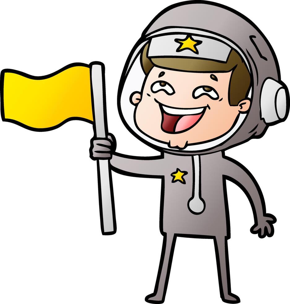 cartoon laughing astronaut waving flag vector