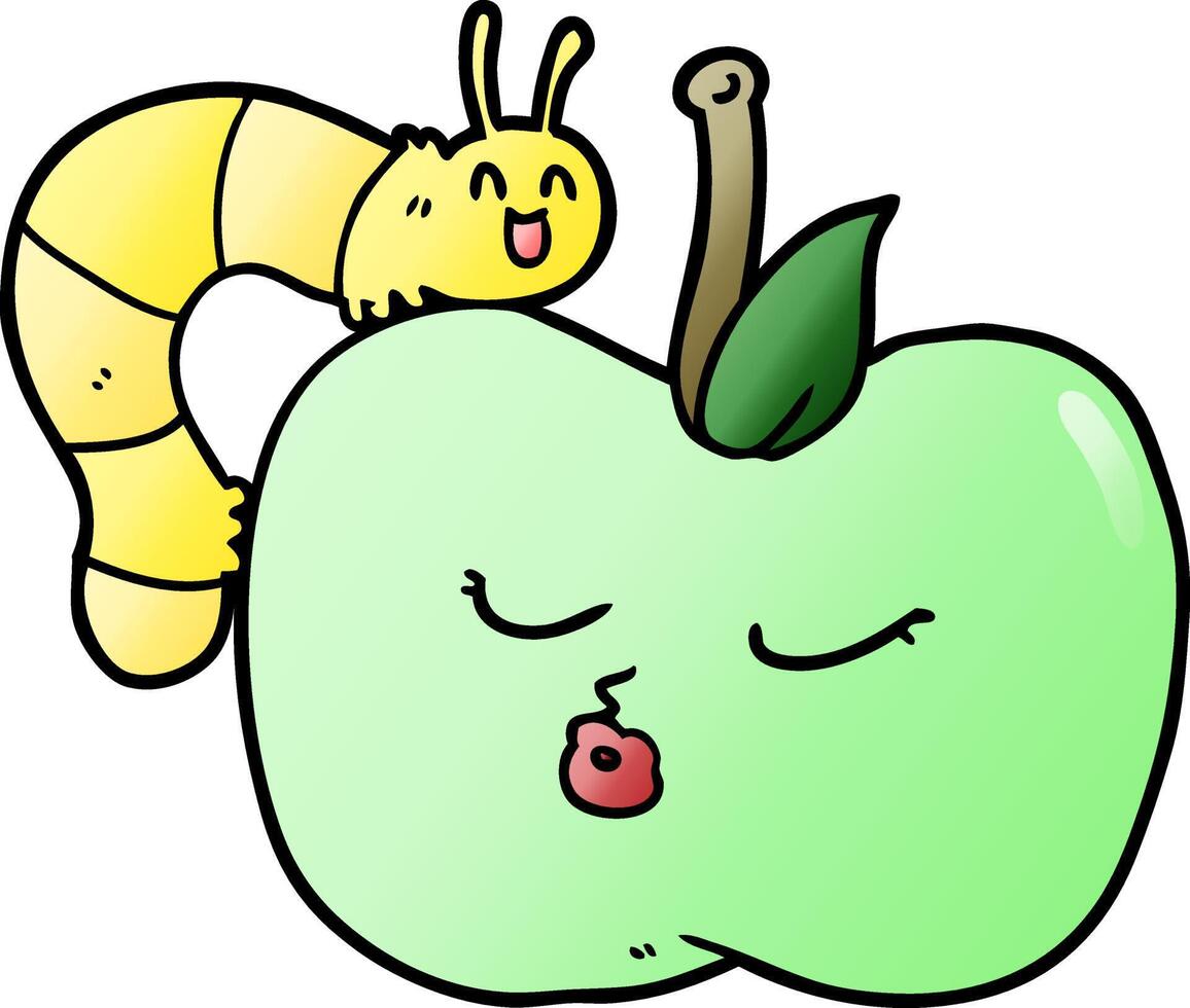 cartoon pretty apple and bug vector