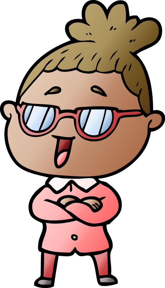 cartoon happy woman wearing spectacles vector