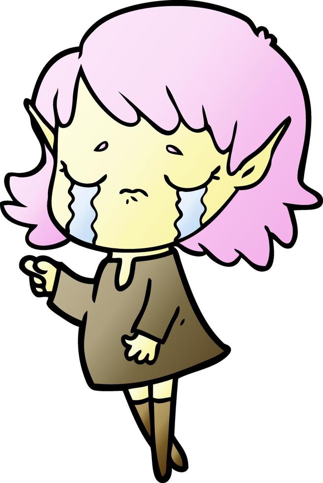 niña elfa llorando de dibujos animados vector