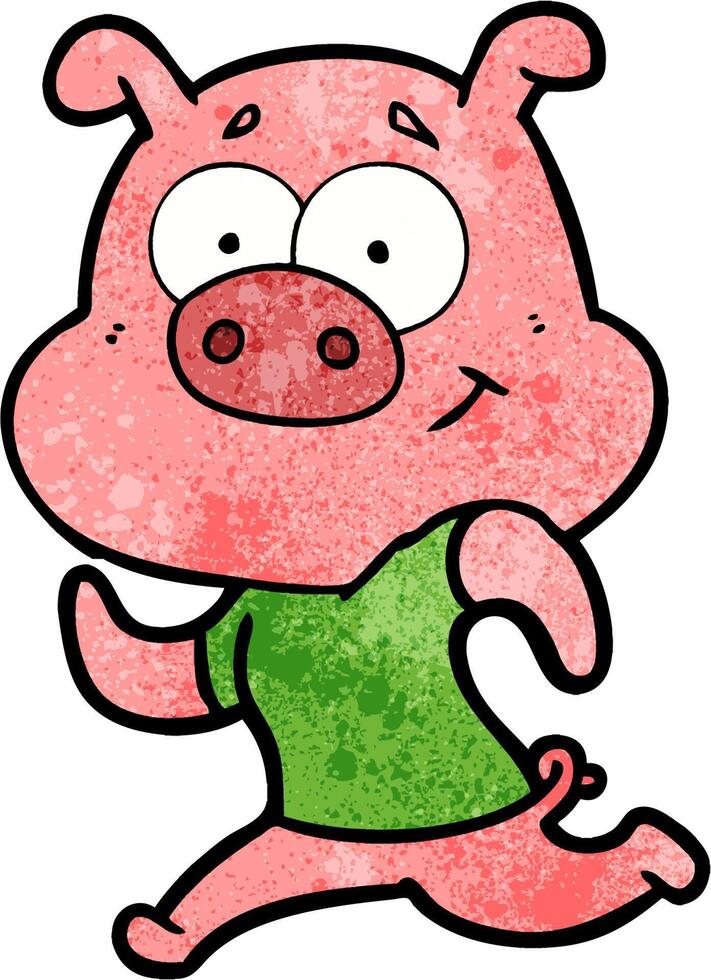 happy cartoon pig running vector