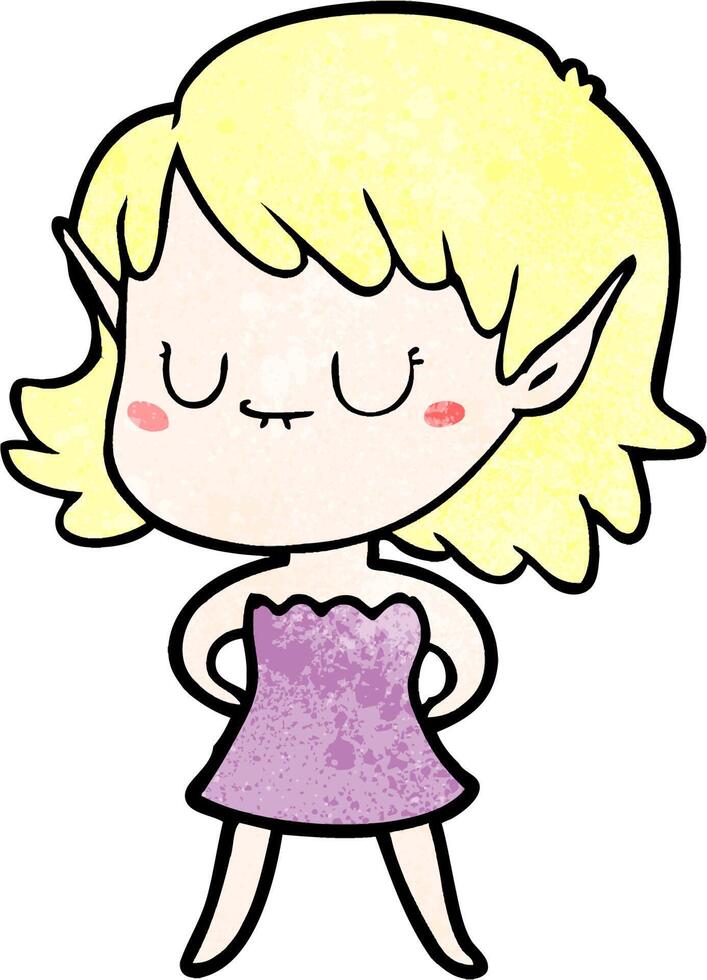 happy cartoon elf girl wearing dress vector