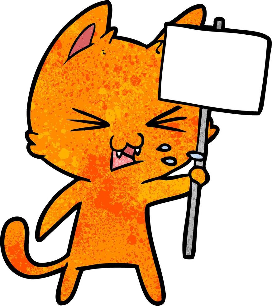 cartoon cat protesting vector