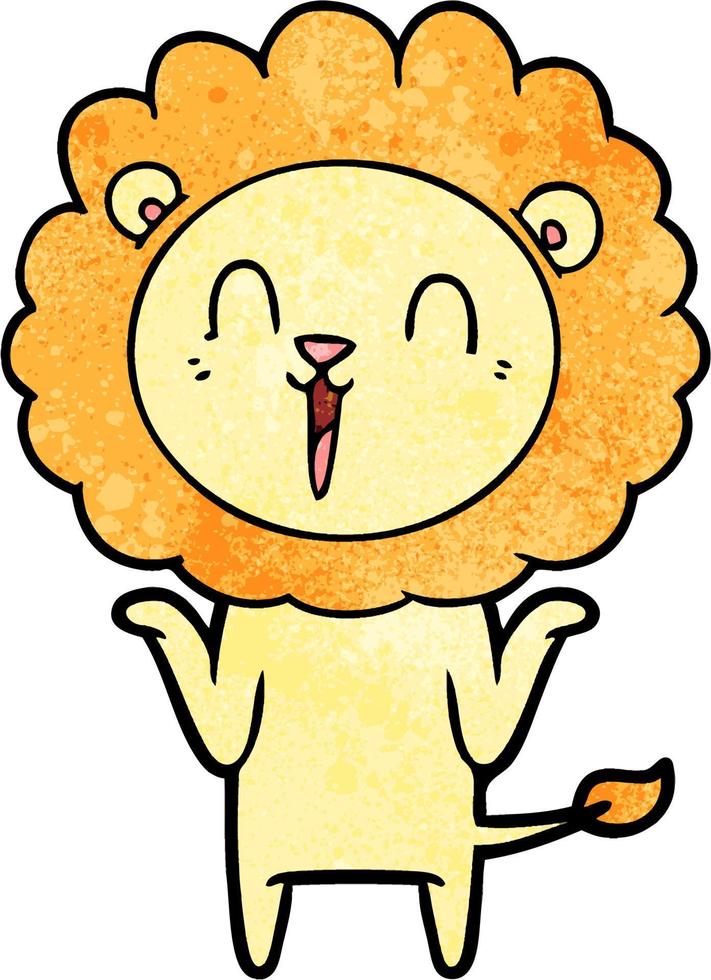 laughing lion cartoon shrugging shoulders vector