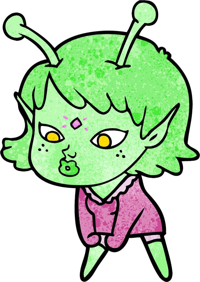 pretty cartoon alien girl vector