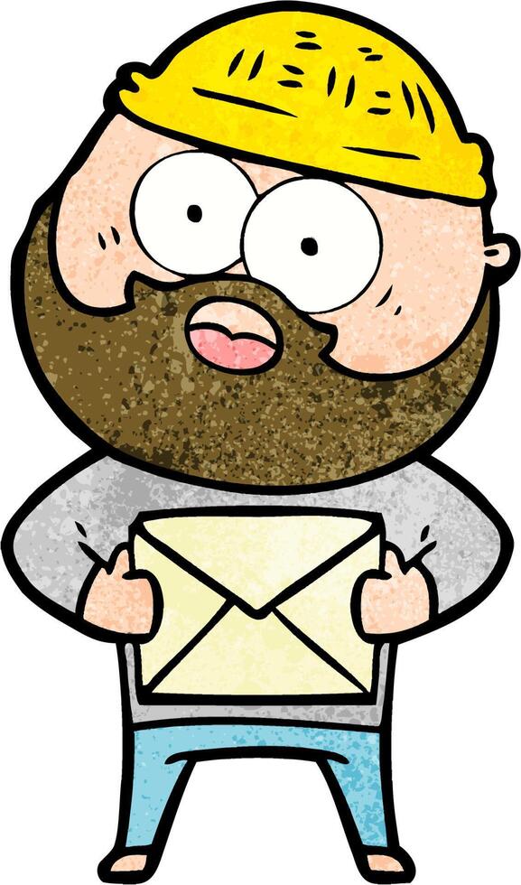 cartoon surprised bearded man holding letter vector